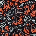 Rowan berry branches and leaves seamless pattern Royalty Free Stock Photo